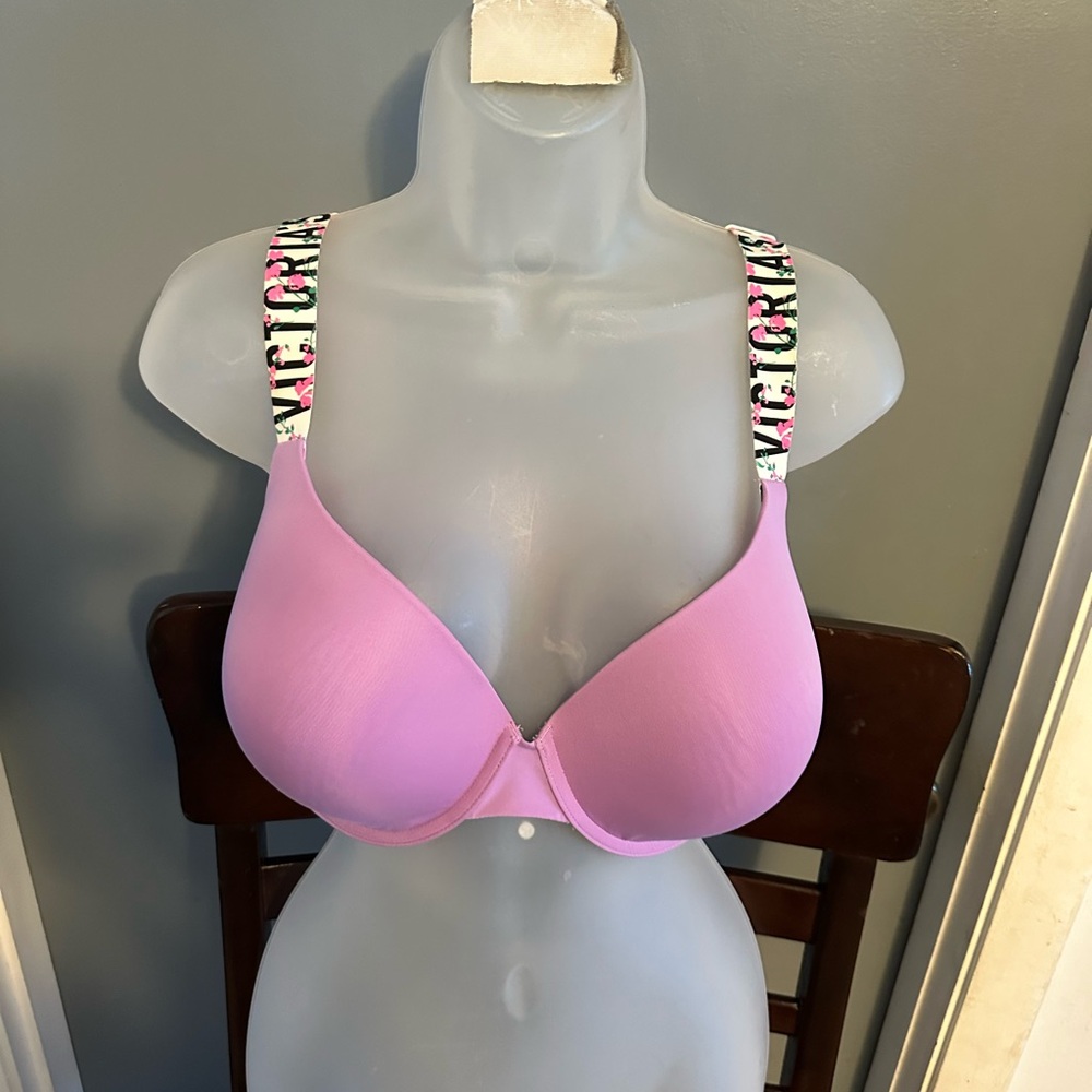 Pink T-Shirt Bra with Patterned Straps